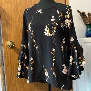 Black floral top with Flutter sleeves